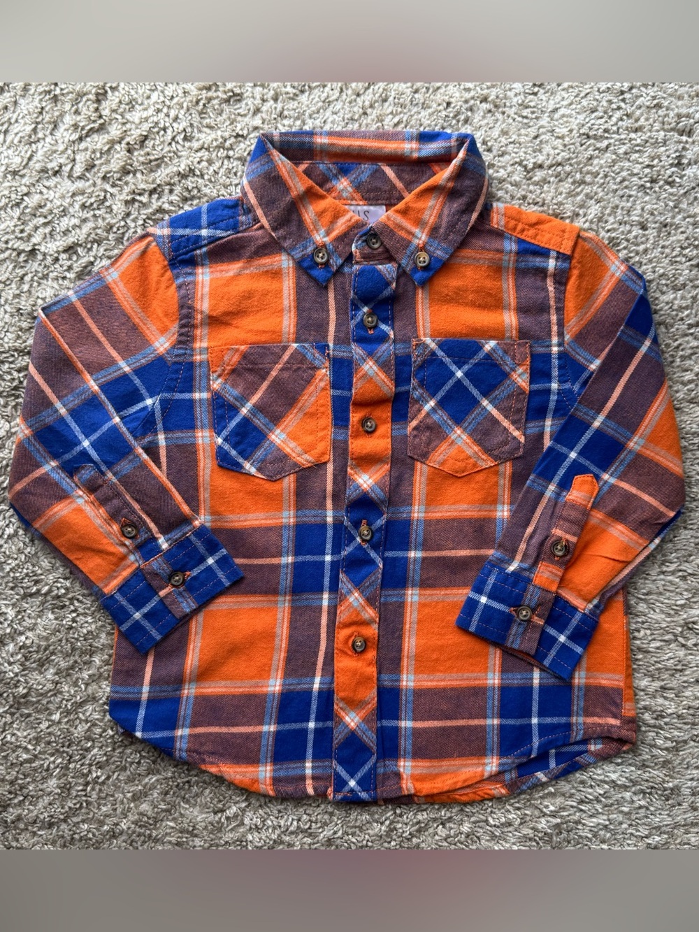 Falls Creek Kids Plaid Button Front Flannel Shirt Toddler 18M Orange Blue